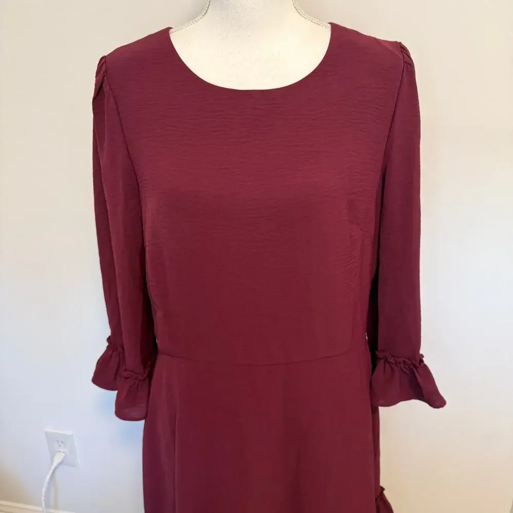 Eliza J Bell Sleeve Fit and Flare Dress In Wine Burgundy Size 16 New - Picture 4 of 12